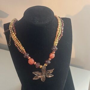 Multicolor Beaded Necklace with Floral Pendant